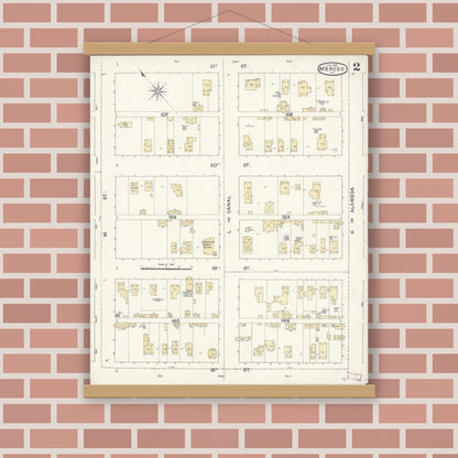 Old map wall art mockup — magnetic wood frame on brick wall — Sanborn Fire Insurance Map from Merced, Merced County, California (1888), Sheet #0002