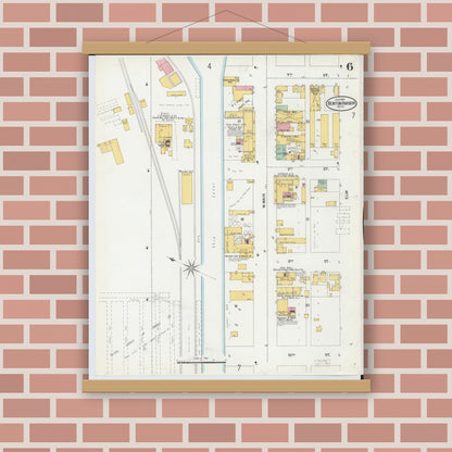 Old map wall art mockup — magnetic wood frame on brick wall — Sanborn Fire Insurance Map from Benton Harbor, Berrien County, Michigan (1900), Sheet #0006