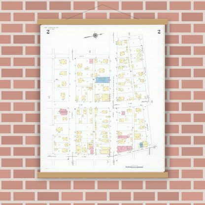 Old map wall art mockup — magnetic wood frame on brick wall — Sanborn Fire Insurance Map from West Lafayette, Coshocton County, Ohio (1946), Sheet #0002