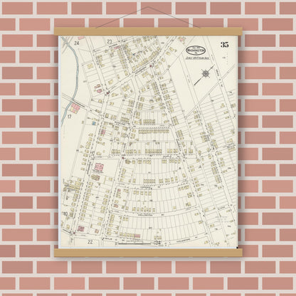 Old map wall art mockup — magnetic wood frame on brick wall — Sanborn Fire Insurance Map from Washington, Washington County, Pennsylvania (1914), Sheet #0035
