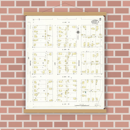 Old map wall art mockup — magnetic wood frame on brick wall — Sanborn Fire Insurance Map from Boone, Boone County, Iowa (1909), Sheet #0002