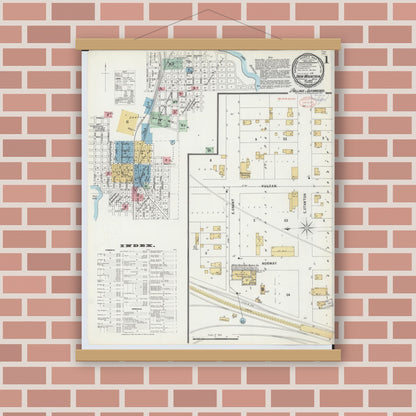 Old map wall art mockup — magnetic wood frame on brick wall — Sanborn Fire Insurance Map from Iron Mountain, Dickinson County, Michigan (1897) - Complete Map Set