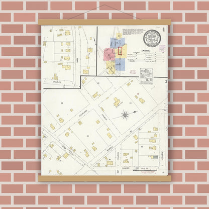 Old map wall art mockup — magnetic wood frame on brick wall — Sanborn Fire Insurance Map from Etna, Siskiyou County, California (1908) - Complete Map Set