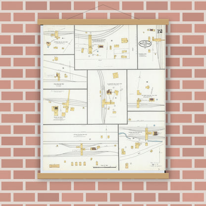 Old map wall art mockup — magnetic wood frame on brick wall — Sanborn Fire Insurance Map from Wellston, Jackson County, Ohio (1904), Sheet #0012