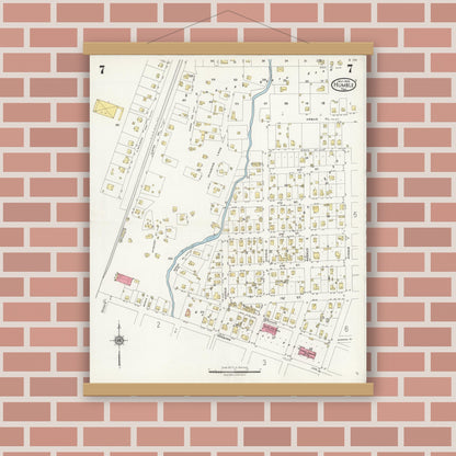 Old map wall art mockup — magnetic wood frame on brick wall — Sanborn Fire Insurance Map from Humble, Harris County, Texas (1926), Sheet #0007