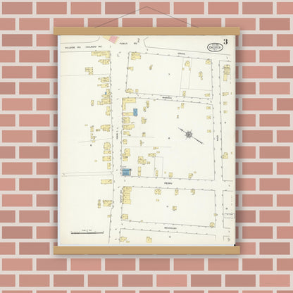 Old map wall art mockup — magnetic wood frame on brick wall — Sanborn Fire Insurance Map from Chester, Morris County, New Jersey (1912), Sheet #0003