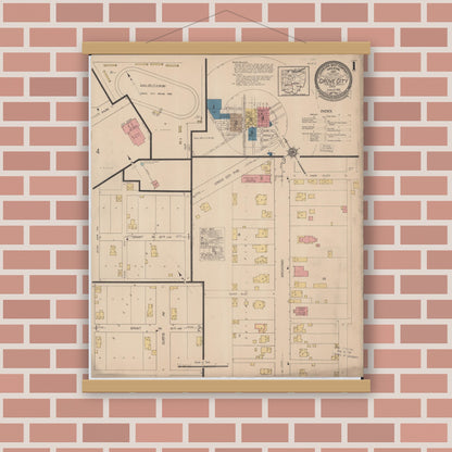 Old map wall art mockup — magnetic wood frame on brick wall — Sanborn Fire Insurance Map from Grove City, Franklin County, Ohio (1922) - Complete Map Set