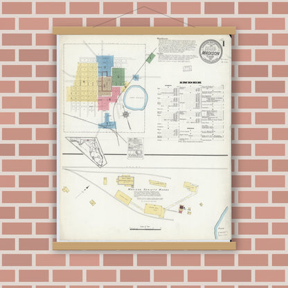 Old map wall art mockup — magnetic wood frame on brick wall — Sanborn Fire Insurance Map from Madison, Madison County, Florida (1917) - Complete Map Set