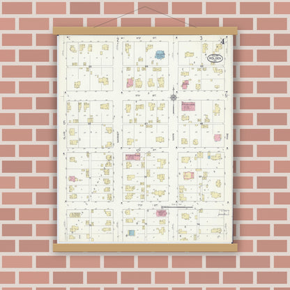Old map wall art mockup — magnetic wood frame on brick wall — Sanborn Fire Insurance Map from Holden, Johnson County, Missouri (1914), Sheet #0004