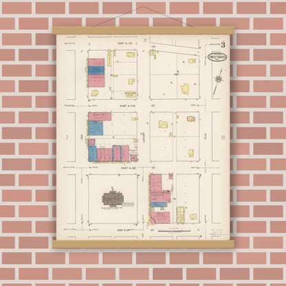 Old map wall art mockup — magnetic wood frame on brick wall — Sanborn Fire Insurance Map from Sweetwater, Nolan County, Texas (1922), Sheet #0003