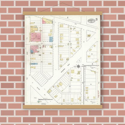 Old map wall art mockup — magnetic wood frame on brick wall — Sanborn Fire Insurance Map from Brawley, Imperial County, California (1911), Sheet #0003