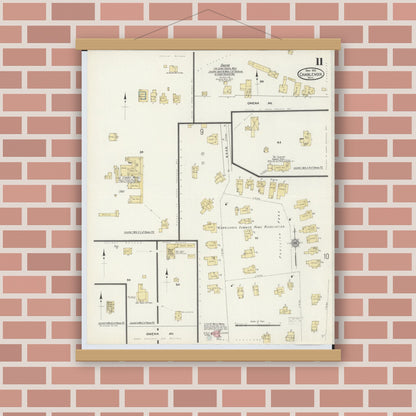 Old map wall art mockup — magnetic wood frame on brick wall — Sanborn Fire Insurance Map from Charlevoix, Charlevoix County, Michigan (1912), Sheet #0011