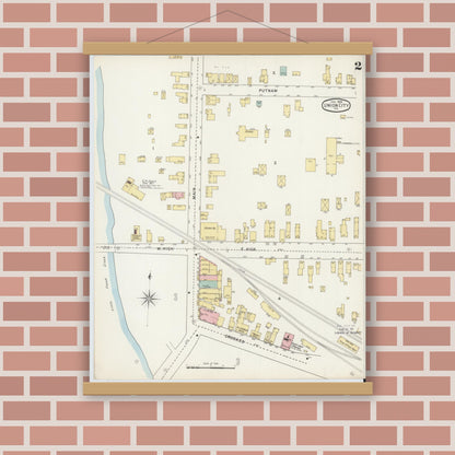 Old map wall art mockup — magnetic wood frame on brick wall — Sanborn Fire Insurance Map from Union City, Erie County, Pennsylvania (1895), Sheet #0002
