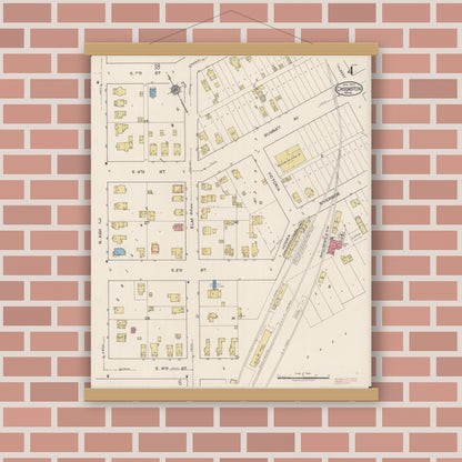 Old map wall art mockup — magnetic wood frame on brick wall — Sanborn Fire Insurance Map from Crookston, Polk County, Minnesota (1922), Sheet #0004