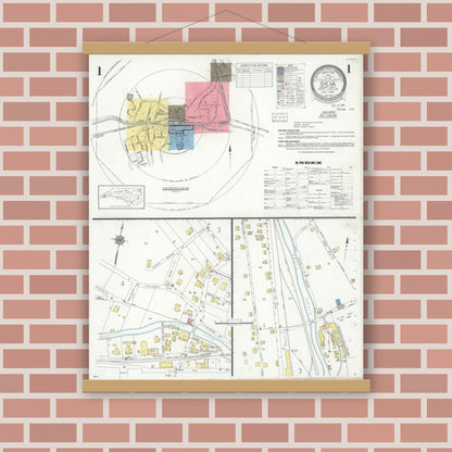 Old map wall art mockup — magnetic wood frame on brick wall — Sanborn Fire Insurance Map from Sylva, Jackson County, North Carolina (1933) - Complete Map Set