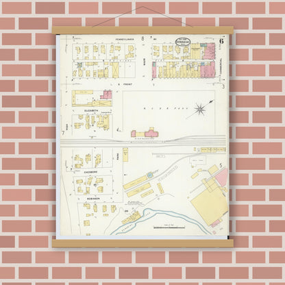 Old map wall art mockup — magnetic wood frame on brick wall — Sanborn Fire Insurance Map from Dowagiac, Cass County, Michigan (1908), Sheet #0006