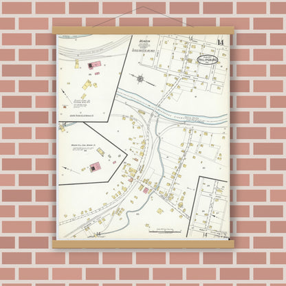 Old map wall art mockup — magnetic wood frame on brick wall — Sanborn Fire Insurance Map from Philipsburg, Centre County, Pennsylvania (1917), Sheet #0014