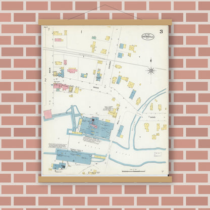 Old map wall art mockup — magnetic wood frame on brick wall — Sanborn Fire Insurance Map from Brownville, Jefferson County, New York (1907), Sheet #0003