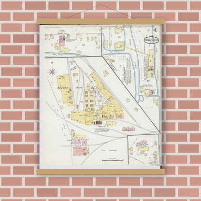 Old map wall art mockup — magnetic wood frame on brick wall — Sanborn Fire Insurance Map from Canal Dover, Tuscarawas County, Ohio (1893), Sheet #0004
