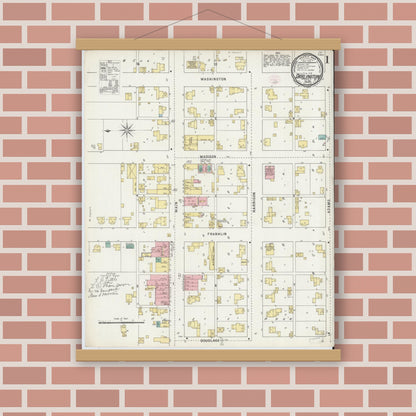 Old map wall art mockup — magnetic wood frame on brick wall — Sanborn Fire Insurance Map from Darlington, Montgomery County, Indiana (1895) - Complete Map Set