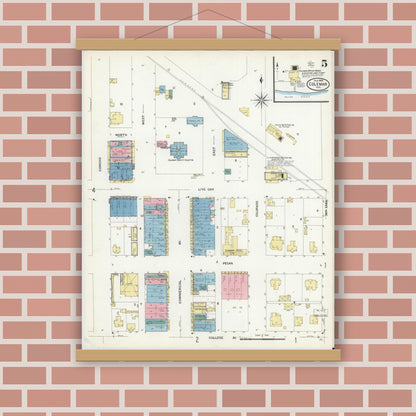 Old map wall art mockup — magnetic wood frame on brick wall — Sanborn Fire Insurance Map from Coleman, Coleman County, Texas (1909), Sheet #0005