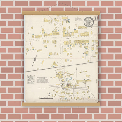Old map wall art mockup — magnetic wood frame on brick wall — Sanborn Fire Insurance Map from Honokaa, Hawaii County, Hawaii (1914) — Complete Set