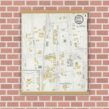 Old map wall art mockup — magnetic wood frame on brick wall — Sanborn Fire Insurance Map from Needham, Norfolk County, Massachusetts (1901) - Complete Map Set