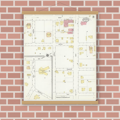 Old map wall art mockup — magnetic wood frame on brick wall — Sanborn Fire Insurance Map from Brevard, Transylvania County, North Carolina (1911), Sheet #0003