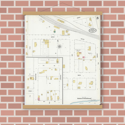 Old map wall art mockup — magnetic wood frame on brick wall — Sanborn Fire Insurance Map from Elk River, Sherburne County, Minnesota (1905), Sheet #0003