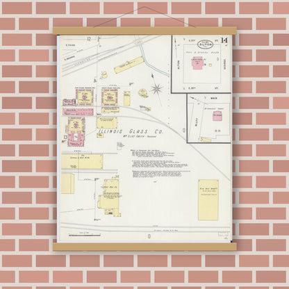 Old map wall art mockup — magnetic wood frame on brick wall — Sanborn Fire Insurance Map from Alton, Madison County, Illinois (1897), Sheet #0014