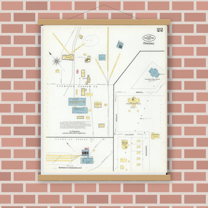 Old map wall art mockup — magnetic wood frame on brick wall — Sanborn Fire Insurance Map from Houghton, Houghton County, Michigan (1908), Sheet #0022