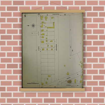 Old map wall art mockup — magnetic wood frame on brick wall — Sanborn Fire Insurance Map from Jackson, Jackson County, Michigan (1907), Sheet #0005