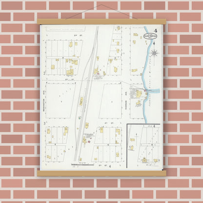Old map wall art mockup — magnetic wood frame on brick wall — Sanborn Fire Insurance Map from Park Rapids, Hubbard County, Minnesota (1900), Sheet #0004