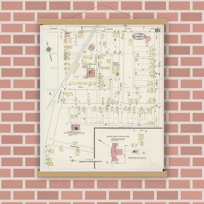 Old map wall art mockup — magnetic wood frame on brick wall — Sanborn Fire Insurance Map from Barnesville, Belmont County, Ohio (1915), Sheet #0010