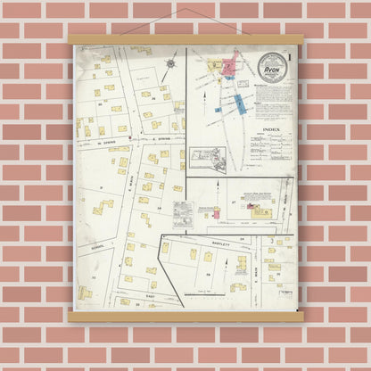 Old map wall art mockup — magnetic wood frame on brick wall — Sanborn Fire Insurance Map from Avon, Norfolk County, Massachusetts (1916) - Complete Map Set