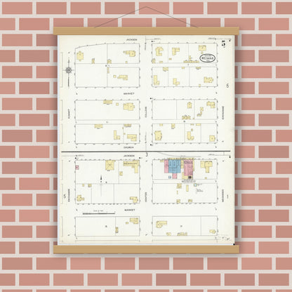 Old map wall art mockup — magnetic wood frame on brick wall — Sanborn Fire Insurance Map from Weimar, Colorado County, Texas (1912), Sheet #0005