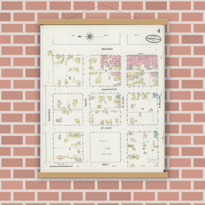 Old map wall art mockup — magnetic wood frame on brick wall — Sanborn Fire Insurance Map from Albert Lea, Freeborn County, Minnesota (1891), Sheet #0004
