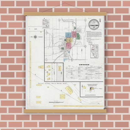 Old map wall art mockup — magnetic wood frame on brick wall — Sanborn Fire Insurance Map from Lewistown, Fulton County, Illinois (1919) - Complete Map Set