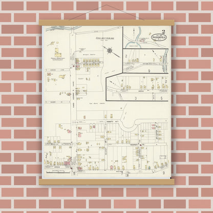 Old map wall art mockup — magnetic wood frame on brick wall — Sanborn Fire Insurance Map from Haddonfield, Camden County, New Jersey (1914), Sheet #0002