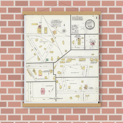 Old map wall art mockup — magnetic wood frame on brick wall — Sanborn Fire Insurance Map from Oxford, Oakland County, Michigan (1900) - Complete Map Set
