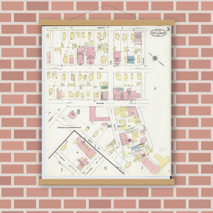 Old map wall art mockup — magnetic wood frame on brick wall — Sanborn Fire Insurance Map from Mount Clemens, Macomb County, Michigan (1909), Sheet #0003