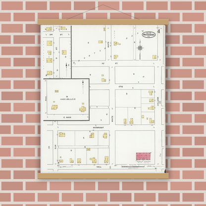 Old map wall art mockup — magnetic wood frame on brick wall — Sanborn Fire Insurance Map from Whitesboro, Grayson County, Texas (1921), Sheet #0004