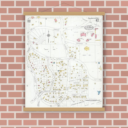 Old map wall art mockup — magnetic wood frame on brick wall — Sanborn Fire Insurance Map from Lake Forest, Lake County, Illinois (1926), Sheet #0012
