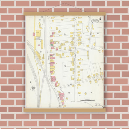 Old map wall art mockup — magnetic wood frame on brick wall — Sanborn Fire Insurance Map from Pittston, Luzerne County, Pennsylvania (1903), Sheet #0002