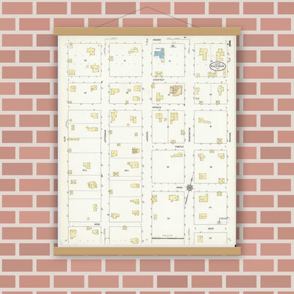 Old map wall art mockup — magnetic wood frame on brick wall — Sanborn Fire Insurance Map from Kaufman, Kaufman County, Texas (1912), Sheet #0004