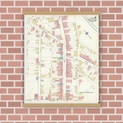 Old map wall art mockup — magnetic wood frame on brick wall — Sanborn Fire Insurance Map from Kutztown, Berks County, Pennsylvania (1913), Sheet #0004