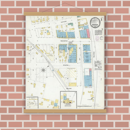 Old map wall art mockup — magnetic wood frame on brick wall — Sanborn Fire Insurance Map from Navasota, Grimes County, Texas (1901) - Complete Map Set