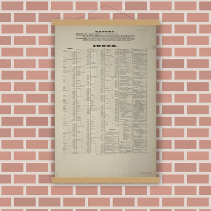 Old map wall art mockup — magnetic wood frame on brick wall — Sanborn Fire Insurance Map from Indianapolis, Marion County, Indiana (1887), Sheet #0001