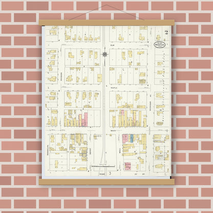 Old map wall art mockup — magnetic wood frame on brick wall — Sanborn Fire Insurance Map from Manton, Wexford County, Michigan (1910), Sheet #0002