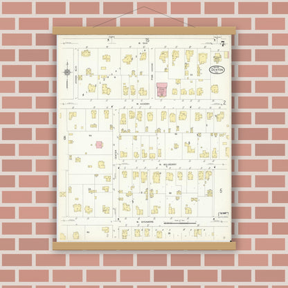 Old map wall art mockup — magnetic wood frame on brick wall — Sanborn Fire Insurance Map from Denton, Denton County, Texas (1912), Sheet #0007